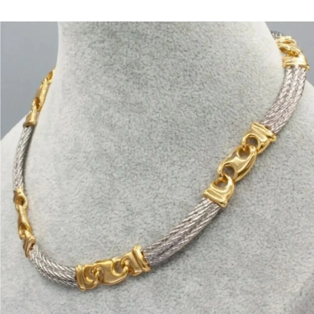 Vintage GUCCI Gold & Silver Horsebit Necklace, Bracelet & Earring—Rare Set - Picture 4 of 14